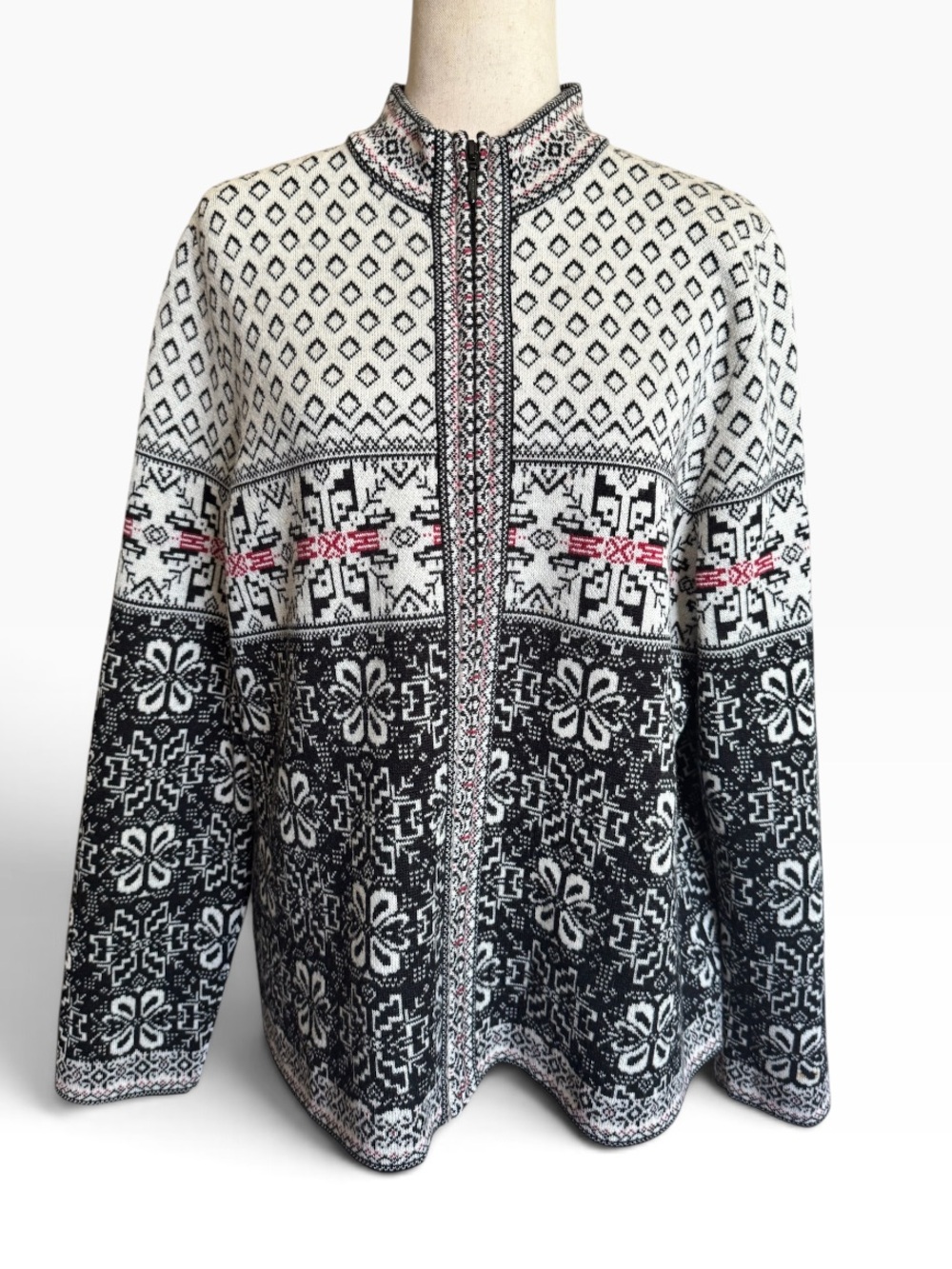 Pendleton Black & White Nordic Zip-Front Jacket with Red Accents